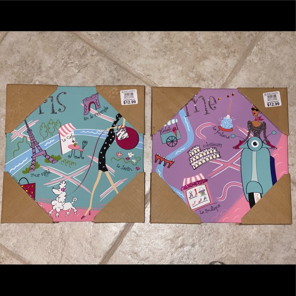 Jetsetters canvas print Rome & Paris 11”x11” NWT